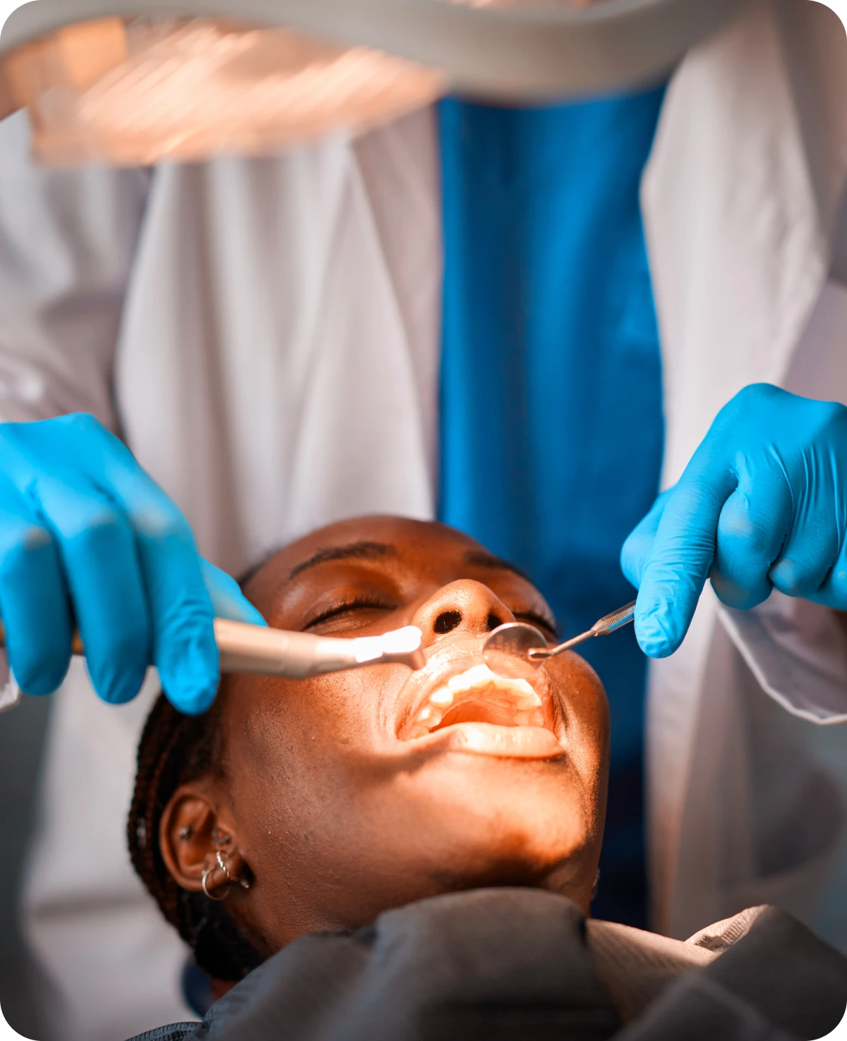 Dentist performing a dental check-up
