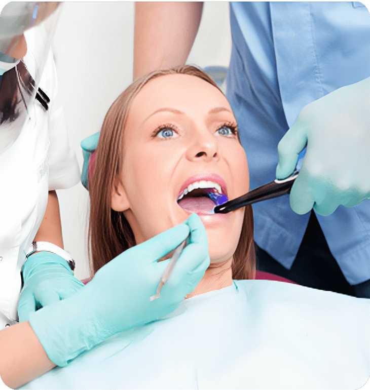 Dental procedure with patient and dentist tools